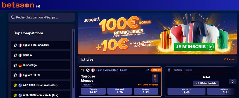 page d'accueil du casino en ligne betsson france