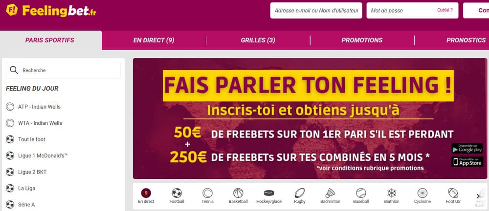 homepage du bookmaker feelingbet france