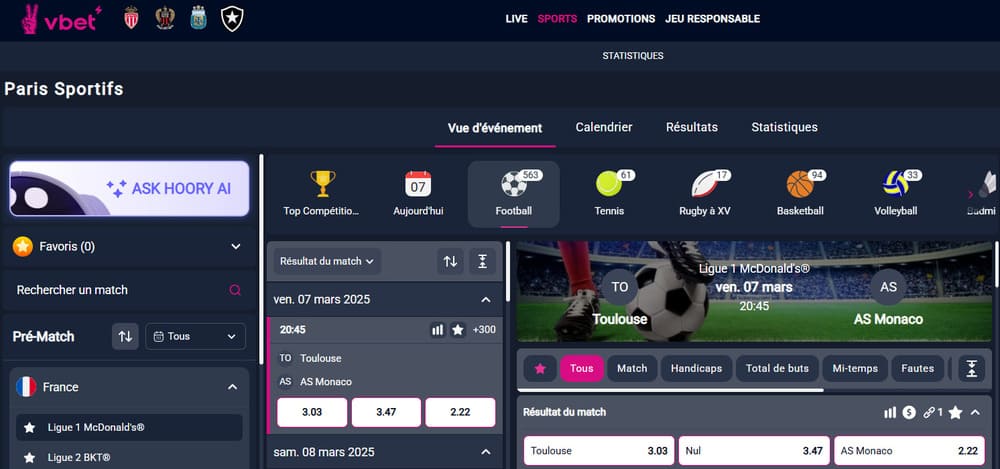 section des paris sportifs du casino paypal en ligne vbet France